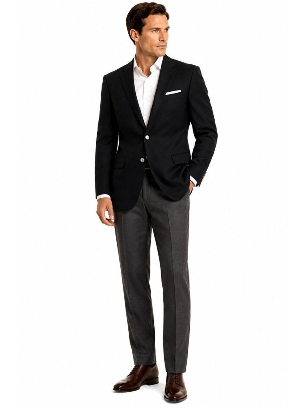 NEW ALAN FLUSSER black blazer 48R silver crest buttons executive sport coat
